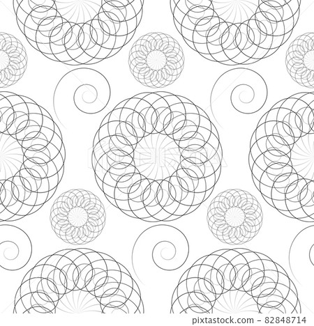 seamless pattern with spirals and mandala flowers ornament. Vintage design element in monochromatic style. Ornamental lace tracery. Ornate floral decor for wallpaper. Vector isolated white background 82848714