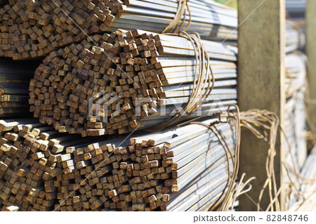 Metal profile square in packs at the warehouse of metal products 82848746