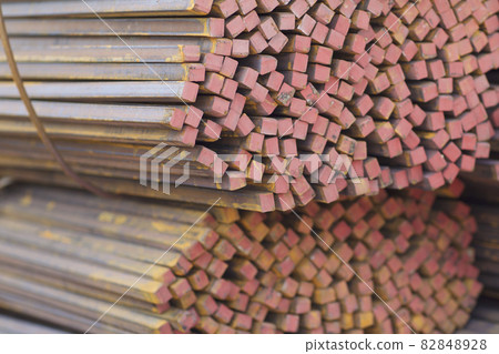 Metal profile square in packs at the warehouse of metal products 82848928