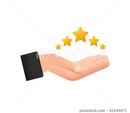 Five golden rating star in hands on white background. Vector stock illustration. 82849071