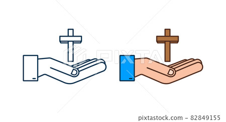 Cross wood icon in hands design on white background. Religion icon. 82849155