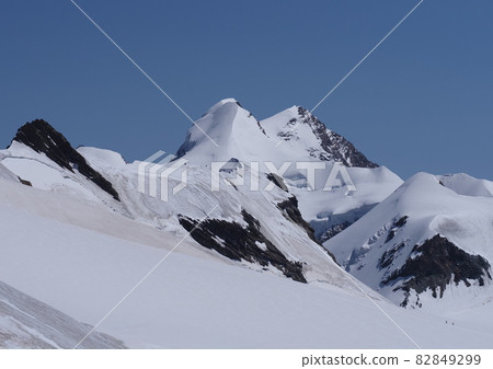 Panorama from Breithorn plateau with Lyskamm peaks in Switzerland Panorama from Breithorn plateau with Lyskamm peaks in Switzerland 82849299