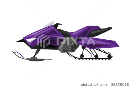Winter ride on snowmobile. Motor sled, vehicle for extreme travelling on snow and ice, winter recreation. Vector flat style cartoon illustration isolated on white background 82850018