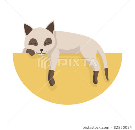 Cartoon cat character. Siamese colorpoint pet. Adorable domestic cat sleeping. Funny happy and playful animal. Cute two color kitten Cartoon cat character. Siamese colorpoint pet. Adorable domestic cat sleeping. Funny happy and playful animal. Cute two color kitten 82850054