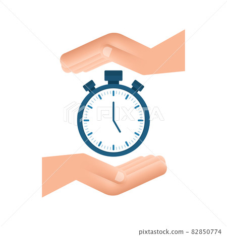 Timer in hands on white background. Flat icon with timer. Business concept. Isolated vector sign symbol. Watch, time icon, clock. Timer in hands on white background. Flat icon with timer. Business concept. Isolated vector sign symbol. Watch, time icon, clock. 82850774