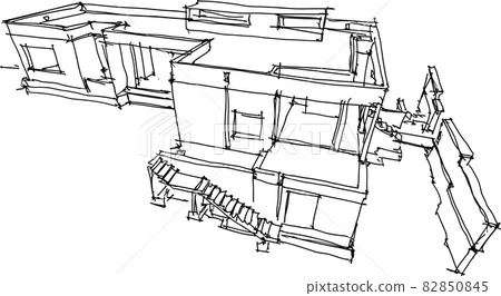 hand drawn architectural sketch of construction of a modern detached house hand drawn architectural sketch of construction of a modern detached house 82850845