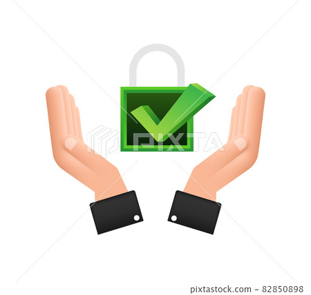 Realistic shield, a symbol of protection and reliability with hands. Vector illustration. Realistic shield, a symbol of protection and reliability with hands. Vector illustration. 82850898
