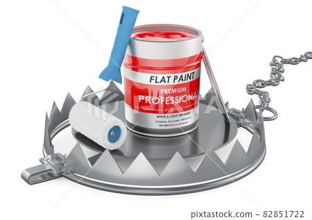 Bear Trap with paint can, 3D rendering Bear Trap with paint can, 3D rendering 82851722