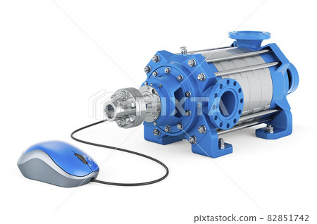 Centrifugal pump with computer mouse. 3D rendering Centrifugal pump with computer mouse. 3D rendering 82851742