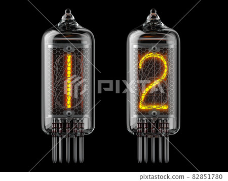 Nixie tube indicator. Number 1 one and 3 two on black background. 82851780