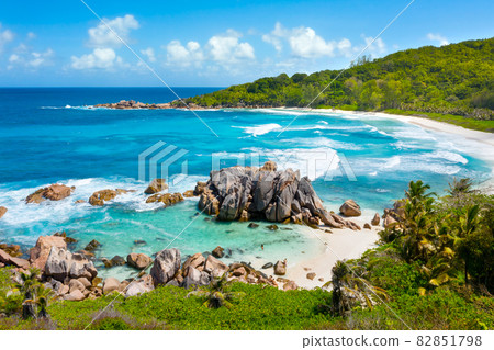 Anse Cocos - one of the most beautiful beach of Seychelles. La Digue Island, Seychelles 82851798
