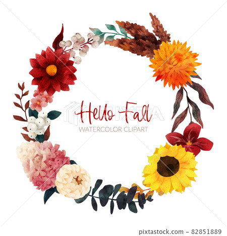 Fall floral wreath, autumn flowers and leaves 82851889