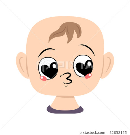 Child with big heart eyes and kiss lips. Head of cute baby with loving face Child with big heart eyes and kiss lips. Head of cute baby with loving face 82852155