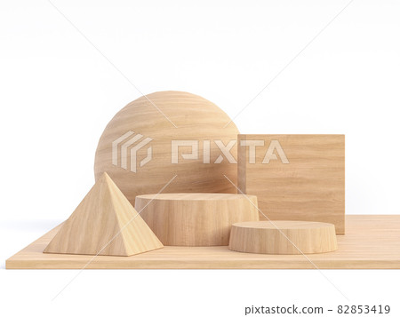 Vareity shape of wooden geomatry isolated on white background 3d render 82853419