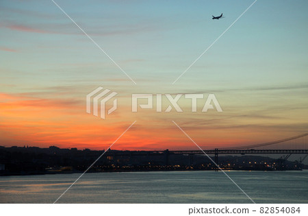 Lisbon harbor scenery at sunrise Lisbon harbor scenery at sunrise 82854084