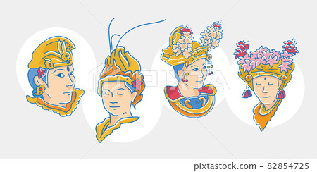 Tradition dance character head image, Indonesian, Mukai line illustration 82854725