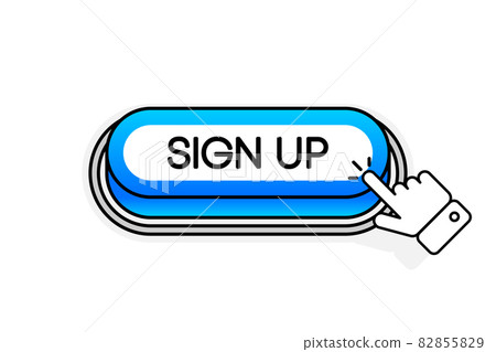 Blue 3D button with the inscription Sign UP, isolated on a white background. Mouse cursor. Linear design. Vector illustration. Blue 3D button with the inscription Sign UP, isolated on a white background. Mouse cursor. Linear design. Vector illustration. 82855829