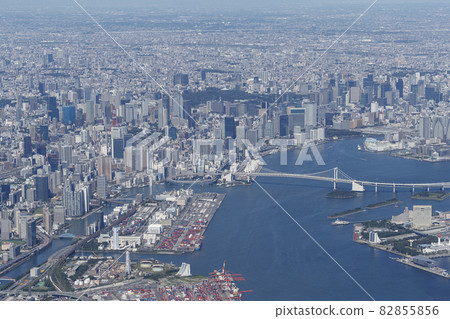 Tokyo Tower and Rainbow Bridge aerial view 82855856