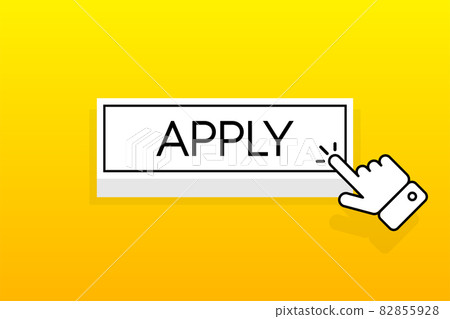 White 3D button with the inscription Apply, isolated on a yellow background. Mouse cursor. Simple design. Vector illustration. White 3D button with the inscription Apply, isolated on a yellow background. Mouse cursor. Simple design. Vector illustration. 82855928