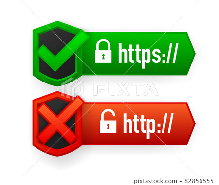 HTTP and HTTPS protocols, safe web surfing and data encryption. Browser Address Showing Secure and Insecure Web Addresses. Vector illustration. 82856555