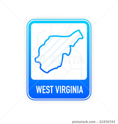 West Virginia - U.S. state. Contour line in white color on blue sign. Map of The United States of America. Vector illustration. 82856593