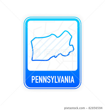 Pennsylvania - U.S. state. Contour line in white color on blue sign. Map of The United States of America. Vector illustration. 82856594