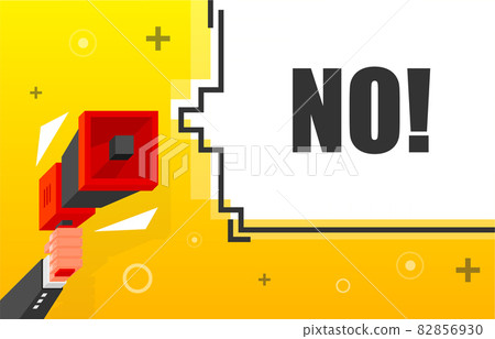 NO banner template. Marketing flyer with megaphone. Isometric and pixel style. Template for retail promotion and announcement. Vector illustration. NO banner template. Marketing flyer with megaphone. Isometric and pixel style. Template for retail promotion and announcement. Vector illustration. 82856930