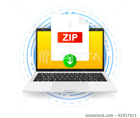 Download ZIP icon file with label on screen computer. Downloading document concept. Vector illustration. 82857021