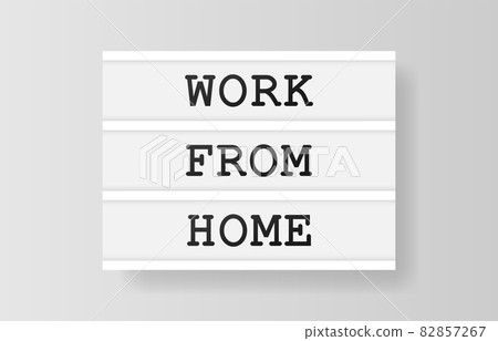 Work from Home. Retro advertising with retro lightbox on white background. Vector design banner. Vector illustration. 82857267