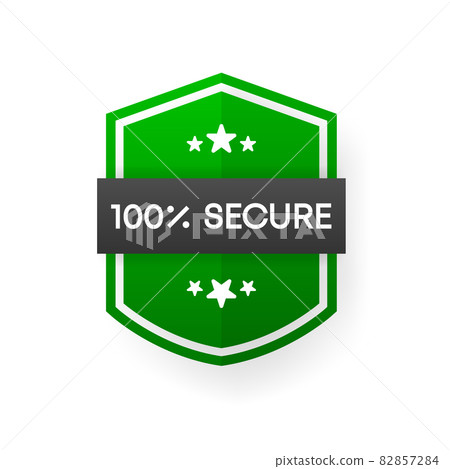 100 percent Secure green vector banner. Flat certification label isolated on white background. Vector illustration. 82857284