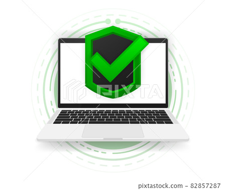 Quality Assurance and certification. Compliance to international standards and regulations on computer. Certified Shield Security Badge Approved Icon. Vector illustration. 82857287