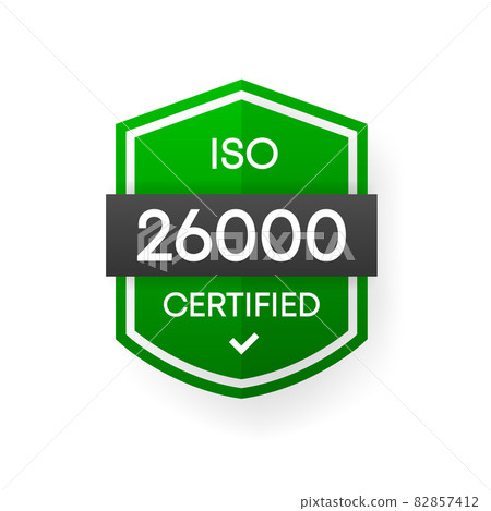 ISO 26000 Certified green vector banner. Flat certification label isolated on white background. Food safety concept. Vector illustration. 82857412