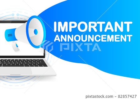 Important Announcement banner template. Marketing flyer with megaphone. Template for retail promotion and announcement. Vector illustration. Important Announcement banner template. Marketing flyer with megaphone. Template for retail promotion and announcement. Vector illustration. 82857427