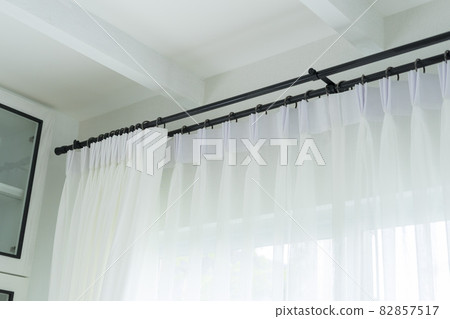White curtains with ring-top rail, Curtain interior decoration in living room. 82857517