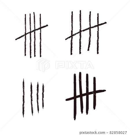 Tally marks lines or sticks hand drawn isolated on white background. Counting waiting number on wall prison. Grunge stroke.  82858027