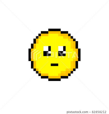 Pixel 8 bit yellow circle with smile. Isolated object on white background. Emotion sign. Vector illustration. Pixel 8 bit yellow circle with smile. Isolated object on white background. Emotion sign. Vector illustration. 82858212