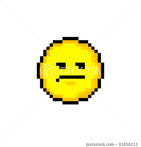Pixel 8 bit yellow circle with smile. Isolated object on white background. Emotion sign. Vector illustration. Pixel 8 bit yellow circle with smile. Isolated object on white background. Emotion sign. Vector illustration. 82858213