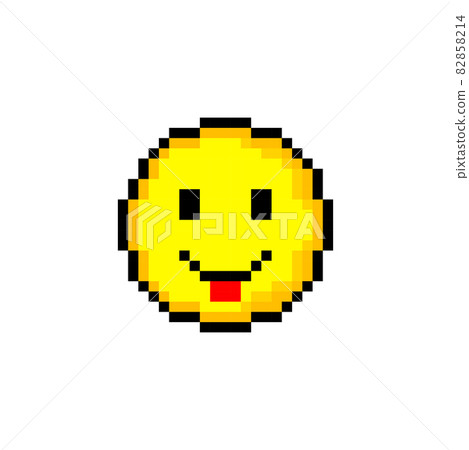Pixel 8 bit yellow circle with smile. Isolated object on white background. Emotion sign. Vector illustration. Pixel 8 bit yellow circle with smile. Isolated object on white background. Emotion sign. Vector illustration. 82858214