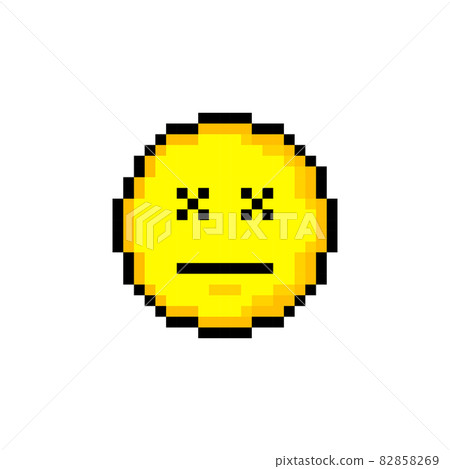 Pixel 8 bit yellow circle with smile. Isolated object on white background. Emotion sign. Vector illustration. Pixel 8 bit yellow circle with smile. Isolated object on white background. Emotion sign. Vector illustration. 82858269