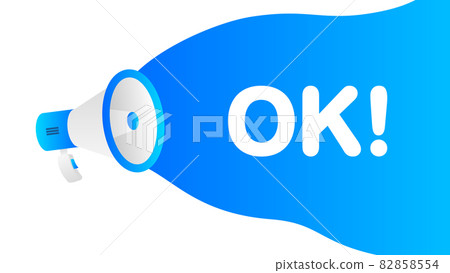 Ok banner template. Marketing flyer with megaphone. Template for retail promotion and announcement. Vector illustration. 82858554
