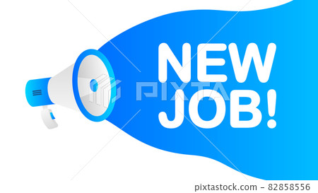 New Job banner template. Marketing flyer with megaphone. Template for retail promotion and announcement. Vector illustration. 82858556