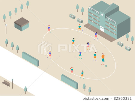 Children exercising in the schoolyard isometric 82860351