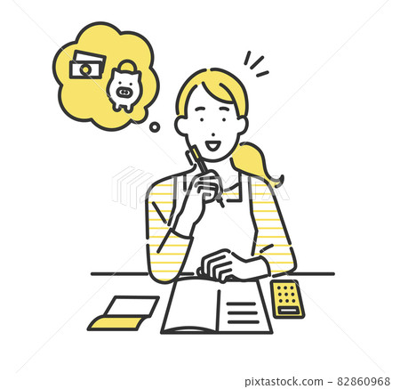 看家賬本的家庭主婦形象插畫素材 82860968