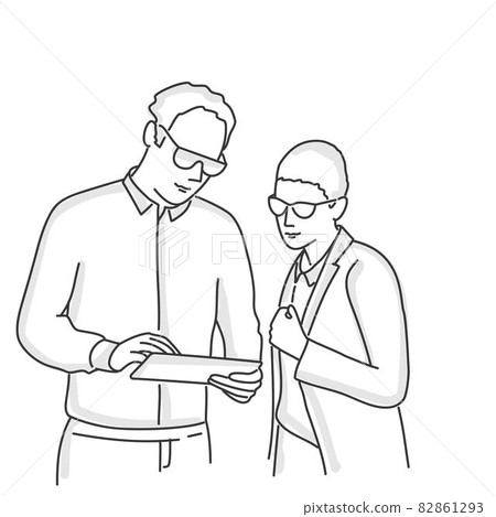 Business man and business woman in glasses discussion work 82861293