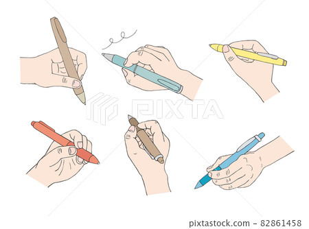 Hand-drawn illustration set of hand holding a pen (color) 82861458