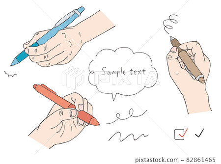 Hand-drawn illustration set of hand holding a pen (color) 82861465