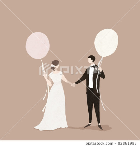 Bride and groom holding hands with balloons, weddings, weddings, bridal C 82861985