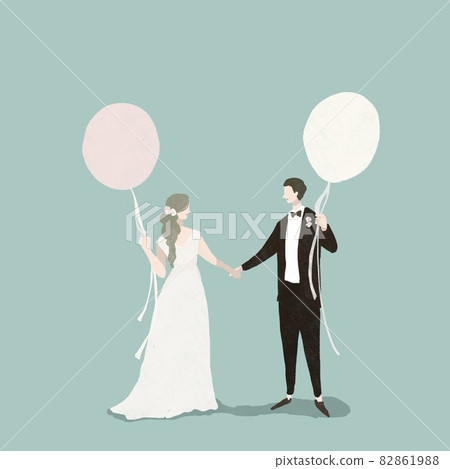 Bride and groom holding hands with balloons, weddings, weddings, bridal A 82861988