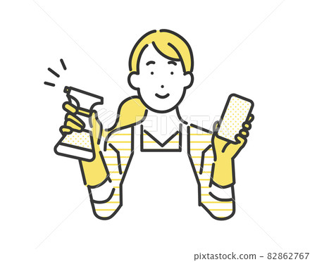 Image illustration material of a woman cleaning with a cleaning tool in her hand Image illustration material of a woman cleaning with a cleaning tool in her hand 82862767
