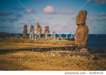 Moai at Ahu Tongariki, Easter island, Chile. Moai at Ahu Tongariki, Easter island, Chile. 82864535